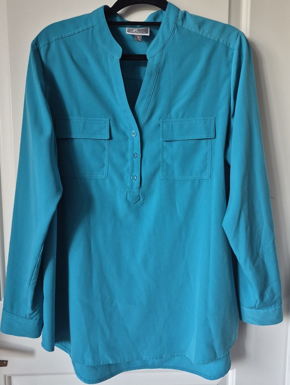 JM Collection Teal Long-Sleeve Utility Tunic Blouse - Women’s Size 12 - Picture 5 of 6